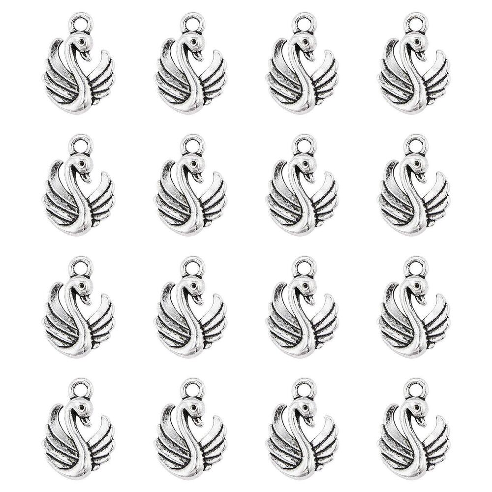 9281 100pcs Tibetan Style Pendants Antique Silver Swan Pendants for Jewelry